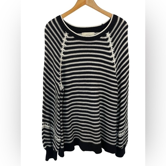 Loft Cotton knit sweater, black and white with the cutest seams. Womens Large. - Picture 1 of 6